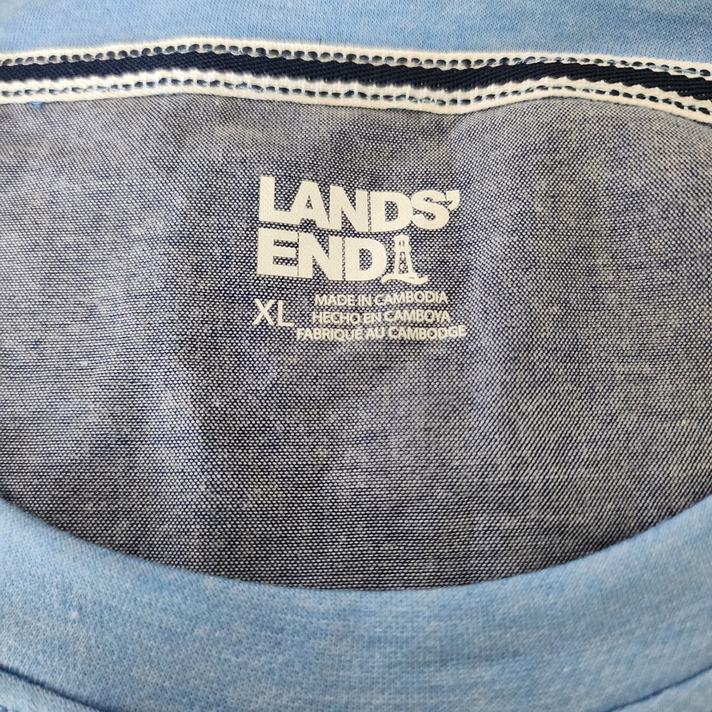 Lands End T-Shirt Mens XL Light Blue Excellent Short Sleeve Heathered Logo Tee - Picture 2 of 7
